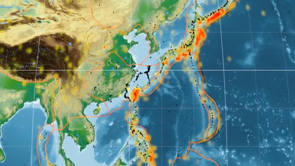 Yangtze tectonics featured. Physical. Kavrayskiy VII projection — Stock Video