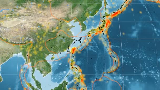 長江テクトニクスが紹介されました。衛星画像。モルワイデ図法 — ストック動画