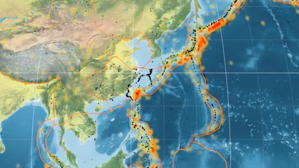 Tettonica Yangtze presenti. Topografia. Proiezione di Mollweide — Video Stock