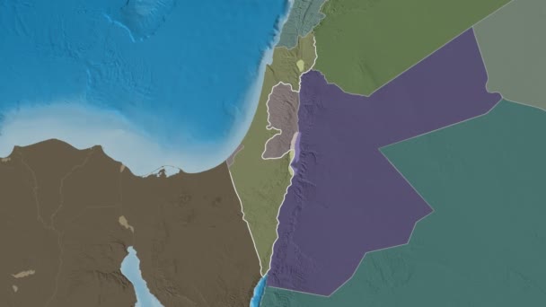 Hamerkaz wytłaczany. Izrael. Stereograficzna mapa administracyjna — Wideo stockowe