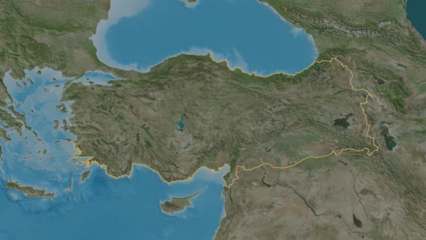 Ο Γκαζιαντέπ εξωθείται. Τουρκία. Στερεογραφικός δορυφορικός χάρτης — Αρχείο Βίντεο