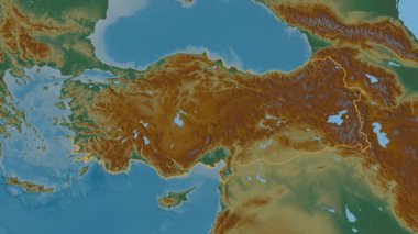 Hatay extruded. Turkey. Stereographic relief map