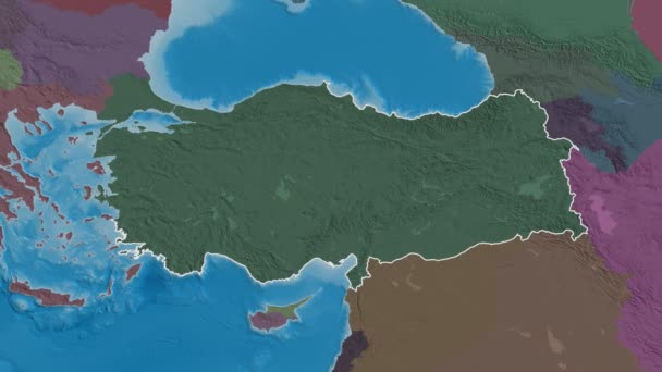 Hatay extruded. Turkey. Stereographic administrative map — Stockvideo