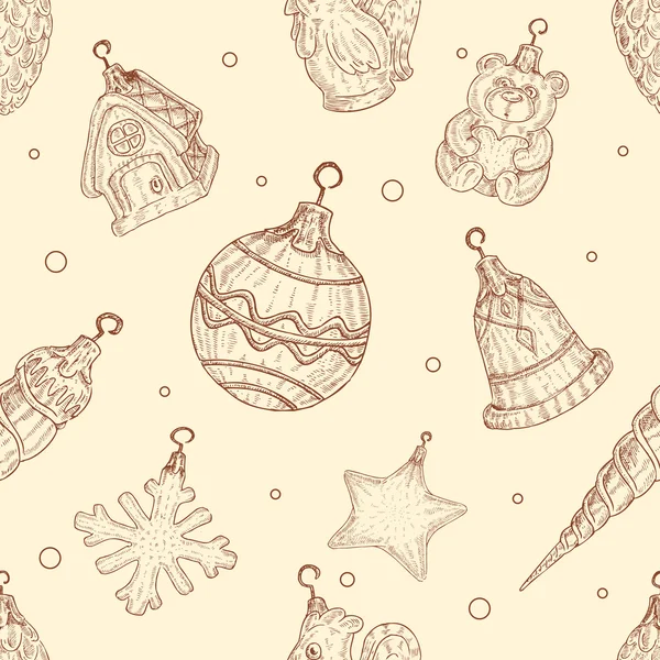 Christmas toys seamless pattern in in hand drawn style. — Stock Vector