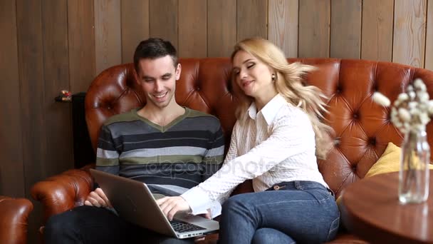 Man and woman doing online shopping — Stock Video