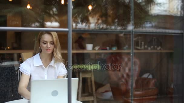 Mujer trabajando por cuenta propia — Vídeo de stock