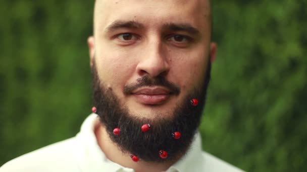 수염과 재미 있는 남자의 초상화 — 비디오