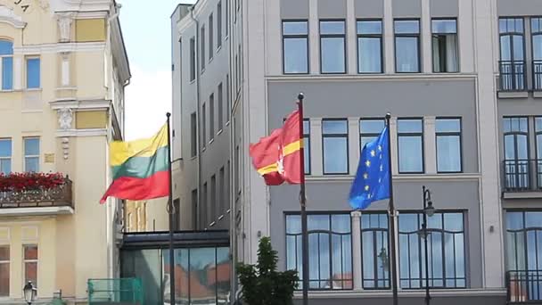 Bandera nacional lituana y bandera de la UE — Vídeo de stock