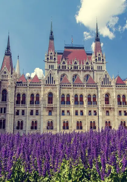 Facade of the Parliament building in Budapest Hungary