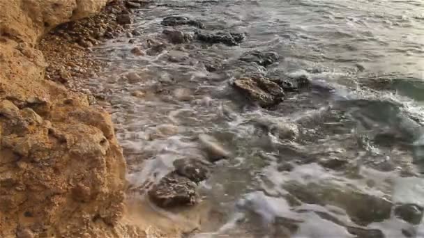 早上冲浪、 海水和石头，自然背景 — 图库视频影像