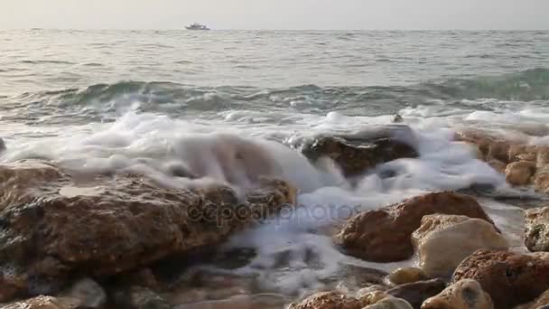 Matin surf, eau de mer et pierres, fond naturel — Video