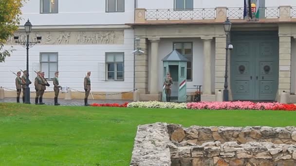 Βουδαπέστη, Ουγγαρία - 16 Οκτωβρίου: Αλλαγή της φρουράς της φρουράς στο παλάτι κάστρο — Αρχείο Βίντεο