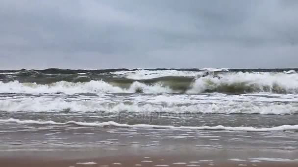 Blåsig dag och en storm på havet. Sea wave med skum — Stockvideo