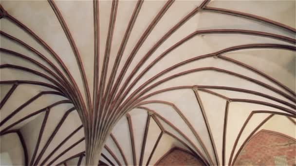 Light Gothic ceiling in the castle Malbork in Poland — Stock Video