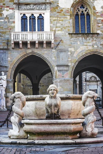 Beautiful old fountain in the center of Bergamo in Italy — Stock Photo, Image