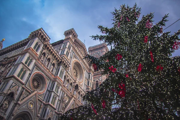 Noel ağacının yanında Santa Maria del Fiore, Floransa Ana Kilisesi — Stok fotoğraf