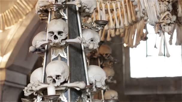 Tsjechische Republiek Kutna Hora Schedels Botten Het Ossuarium Kutna Hora — Stockvideo