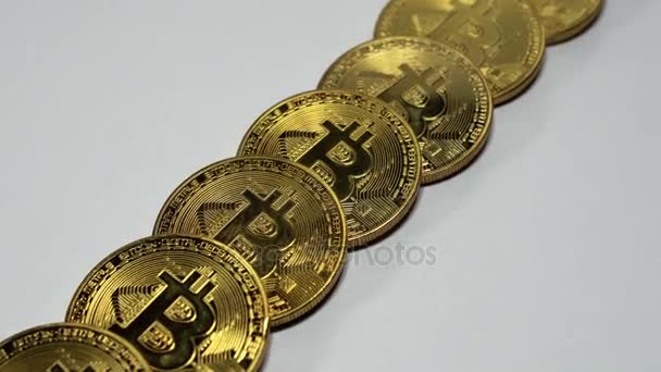 Pila Giratoria Bitcoins Oro Tocadiscos — Vídeos de Stock