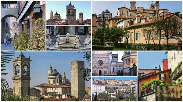 A collage of photos of the sights of Bergamo Italy — Stock Photo, Image