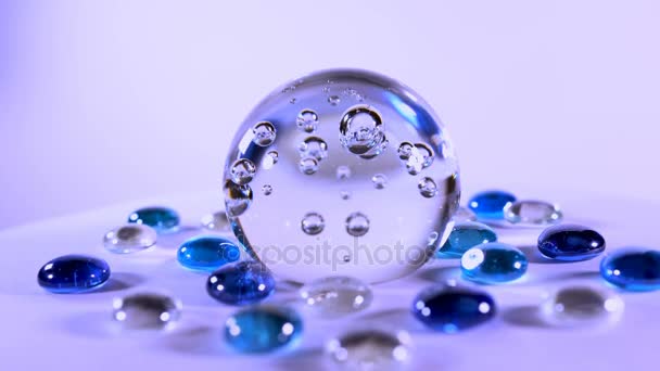 A magic ball for divination. blue glass ball close-up — Stock Video