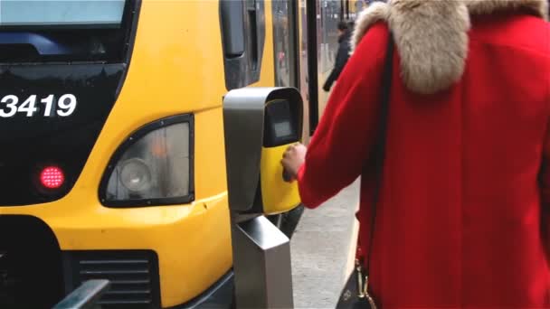 Porto Portugal Janeiro 2018 Passageiros Correm Para Comboio Validam Bilhetes — Vídeo de Stock