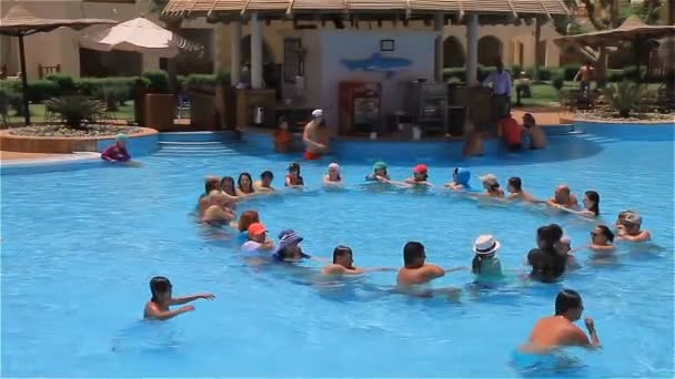 Sharm Sheikh Abril 2017 Grupo Jovens Amigos Envolvidos Aeróbica Aquática — Vídeo de Stock