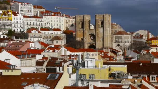 Prachtige Panorama Van Het Centrale Deel Van Lissabon Uitzicht Kathedraal — Stockvideo