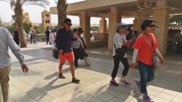 Jordan Folyó Izrael 2019 November Zarándokok Turisták Jordán Folyó Partján — Stock videók