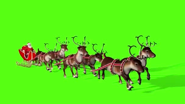 Le Père Noël porte des cadeaux sur un traîneau tiré par des cerfs 