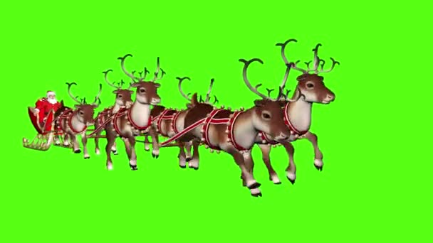 サンタクロースは鹿に引かれたそりで贈り物を運ぶ 緑の背景でビデオをループさせる — ストック動画