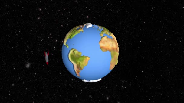 Raket Flyger Runt Planeten Jorden Rendering — Stockvideo