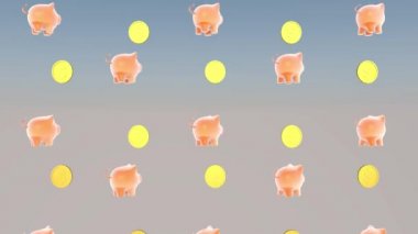 Finansal başarı kavramı, domuz kumbarası. 3B görüntüleme