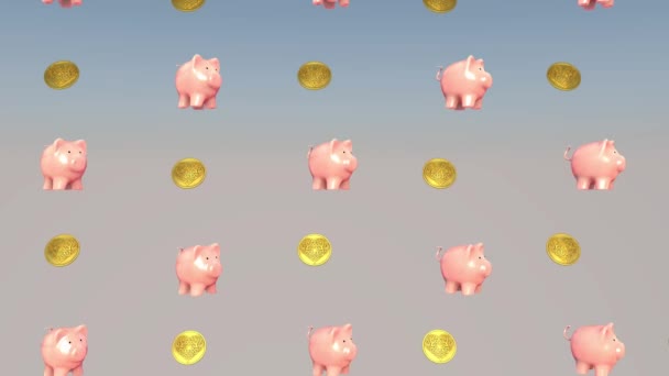 Έννοια της οικονομικής επιτυχίας, γουρούνι - κουμπαρά. 3D απόδοση — Αρχείο Βίντεο
