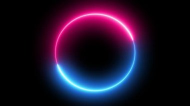 Neon dairesel desenli soyut arkaplan, ultraviyole ışık, parlak neon çizgiler
