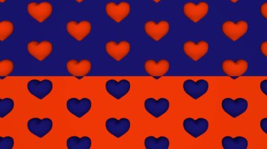 Kalpleri olan parlak bir arka plan, aşk ilanı. 3B görüntüleme