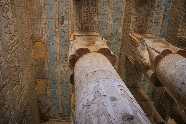 Beautiful Interior Temple Dendera Temple Hathor Egypt Dendera Ancient Egyptian — Stock Photo, Image