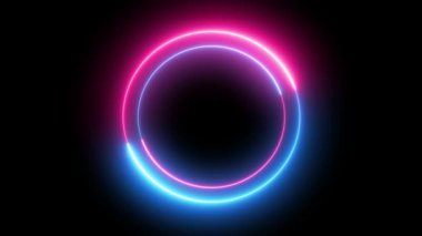 Neon dairesel desenli soyut arkaplan, ultraviyole ışık, parlak neon çizgiler