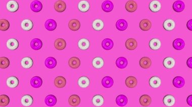 Soyut renkli animasyon, parlak donutların arka planı. 3B görüntüleme