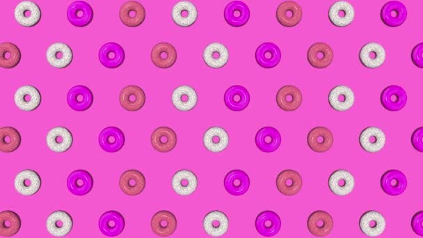 Abstract kleurrijke animatie, achtergrond van heldere donuts. 3D-weergave — Stockvideo