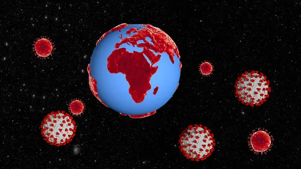 Afrikan Mantereella Covid Koronavirus Malli Koronavirus Varoitus Renderöinti — kuvapankkivalokuva