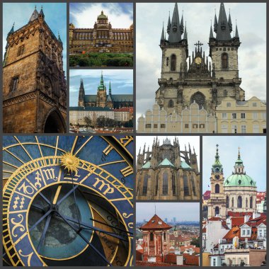 Çek Cumhuriyeti 'nin Prag şehrinin güzel manzarası. Eski şehir kolajı.