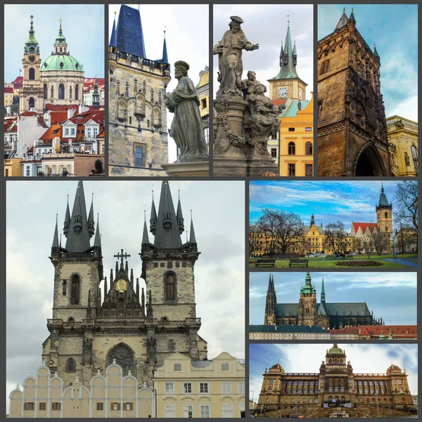 Çek Cumhuriyeti Nin Prag Şehrinin Güzel Manzarası Eski Şehir Kolajı — Stok fotoğraf