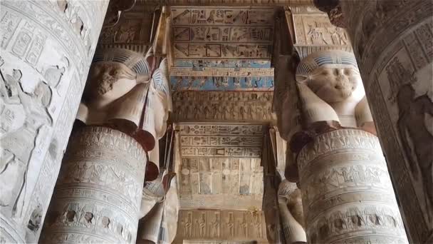 Beautiful Interior Temple Dendera Temple Hathor Egypt Dendera Ancient Egyptian — Stock Video