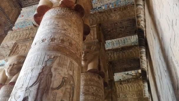 Vacker Interiör Templet Dendera Eller Templet Hathor Egypten Dendera Forntida — Stockvideo