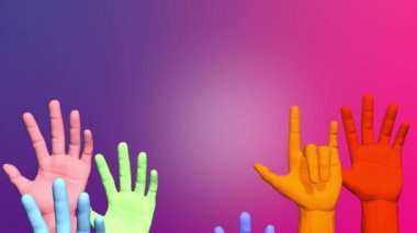 Özgürlüğün sembolü olarak elini kaldırdı. 3B görüntüleme