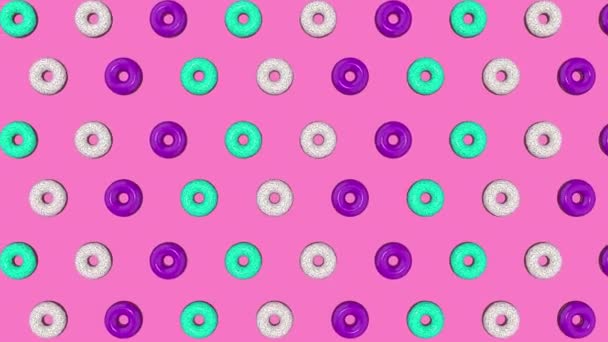 Animação Colorida Abstrata Fundo Donuts Brilhantes Renderização — Vídeo de Stock