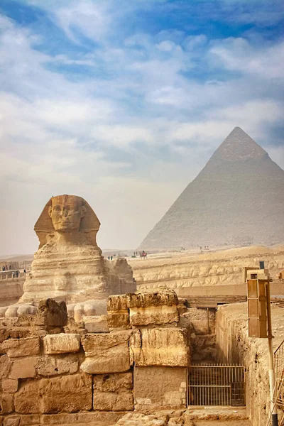 Forntida Sfinx Och Pyramider Symbol För Egypten — Stockfoto