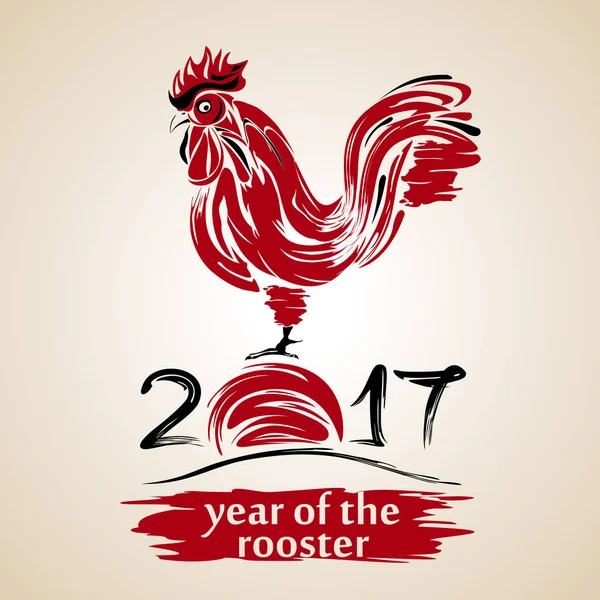 Red rooster, Kínai kalligráfia — Stock Vector