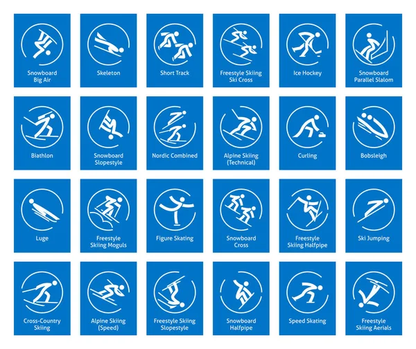 Conjunto de iconos de deportes de invierno, pictogramas vectoriales — Vector de stock