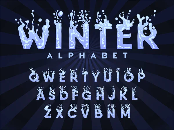 Winter Alphabet Liquid Letters Set Creative Splash Font Drops Bubbles — Stock Vector